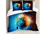 Abakuhaus Copripiumino, Galaxy-Raum Spielt Astral, Antiacaro, Adatto A Chi Soffre Di Allergie, Con Federe, 155 Cm X 220 Cm - 80 X 80 Cm, Arancione Blu Nero