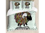 Abakuhaus Copripiumino Indie, Hipster Doodle Fun Schaf, Antiacaro, Adatto A Chi Soffre Di Allergie, Con Federe, 200 Cm X 200 Cm - 80 X 80 Cm, Multicolore