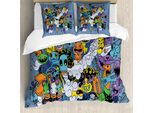 Abakuhaus Copripiumino Indie, Funky Monster Society, Antiacaro, Adatto A Chi Soffre Di Allergie, Con Federe, 155 Cm X 220 Cm - 80 X 80 Cm, Multicolore