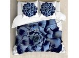 Abakuhaus Set Copripiumino Succoso Per Letti Matrimoniali, Echeveria Fiore Di Cactus, Antiacaro, Adatto A Chi Soffre Di Allergie, Con Federe, Blu Scuro