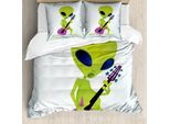 Abakuhaus Copripiumino Popstar Party, Music Monster, Antiacaro, Adatto A Chi Soffre Di Allergie, Con Federe, 200 Cm X 200 Cm - 80 X 80 Cm, Verde Mela Blu Navy
