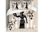 Abakuhaus Copripiumino Retrò, Donna Greca E Anfora, Antiacaro, Adatto A Chi Soffre Di Allergie, Con Federe, 200 Cm X 200 Cm - 80 X 80 Cm, Sabbia Marrone Nero