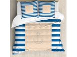 Abakuhaus Copripiumino Harbor Stripes, Maritime Anchor, Antiacaro, Adatto A Chi Soffre Di Allergie, Con Federe, 200 Cm X 200 Cm - 80 X 80 Cm, Viola Blu Pesca Bianco