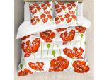 Abakuhaus Copripiumino WindröSchen, Doodle Poppies, Antiacaro, Adatto A Chi Soffre Di Allergie, Con Federe, 155 Cm X 220 Cm - 80 X 80 Cm, Arancione, Bianco, Verde Lime