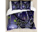 Abakuhaus Copripiumino Piratenschiff, Geisterfahrzeug Insel, Antiacaro, Adatto A Chi Soffre Di Allergie, Con Federe, 200 Cm X 200 Cm - 80 X 80 Cm, Viola Lime Verde