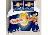 Abakuhaus Set Copripiumino Natalizio Per Letti Matrimoniali, Babbo Natale In Volo, Antiacaro, Adatto A Chi Soffre Di Allergie, Con Federe, Blu Scuro E Rosso Calendula