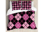 Abakuhaus Copripiumino A Quadri, Geometrico Femminile, Antiacaro, Adatto A Chi Soffre Di Allergie, Con Federe, 200 Cm X 200 Cm - 80 X 80 Cm, Rosa Pallido, Nero