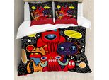 Abakuhaus Copripiumino Indie, Personaggi Divertenti Mostruosi, Antiacaro, Adatto A Chi Soffre Di Allergie, Con Federe, 155 Cm X 220 Cm - 80 X 80 Cm, Multicolore