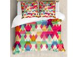 Abakuhaus Set Copripiumino Astratto Per Letti Matrimoniali, Triangoli Colorati Geometrici, Antiacaro, Adatto A Chi Soffre Di Allergie, Con Federe, Blu Cielo Scuro, Giallo, Melanzana