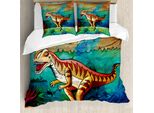 Abakuhaus Copripiumino Con Dinosauri, Velociraptor Colorato, Antiacaro, Adatto A Chi Soffre Di Allergie, Con Federe, 155 Cm X 220 Cm - 80 X 80 Cm, Multicolore
