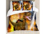 Abakuhaus Set Copripiumino Con Dinosauri Per Letti Matrimoniali, Design Con Tema Animali, Antiacaro, Adatto A Chi Soffre Di Allergie, Con Federe, Multicolore
