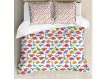 Abakuhaus Copripiumino Con Dinosauri, Motivi Colorati Per Bambini, Antiacaro, Adatto A Chi Soffre Di Allergie, Con Federe, 200 Cm X 200 Cm - 80 X 80 Cm, Multicolore