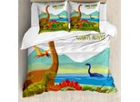 Abakuhaus Copripiumino Con Dinosauri, Tema Dino Park Vivace, Antiacaro, Adatto A Chi Soffre Di Allergie, Con Federe, 155 Cm X 220 Cm - 80 X 80 Cm, Multicolore