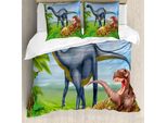 Abakuhaus Copripiumino Con Dinosauri, Vari Animali Della Giungla, Antiacaro, Adatto A Chi Soffre Di Allergie, Con Federe, 155 Cm X 220 Cm - 80 X 80 Cm, Multicolore