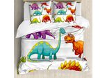 Abakuhaus Set Copripiumino Con Dinosauri Per Letti Matrimoniali, Simpatici Animali Selvatici, Antiacaro, Adatto A Chi Soffre Di Allergie, Con Federe, Multicolore
