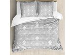 Abakuhaus Copripiumino In Damasco, Damasco Antico King Size, Antiacaro, Adatto A Chi Soffre Di Allergie, Con Federe, 200 Cm X 200 Cm - 80 X 80 Cm, Grigio E Bianco