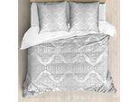 Abakuhaus Copripiumino In Damasco, Motivo Vintage A Volute, Antiacaro E Anallergico, Con Federe, 200 Cm X 200 Cm - 80 X 80 Cm, Grigio Bianco