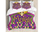Abakuhaus Copripiumino Karneval, Fleur De Lis Blazon, Antiacaro, Adatto A Chi Soffre Di Allergie, Con Federe, 155 Cm X 220 Cm - 80 X 80 Cm, Viola, Giallo, Verde