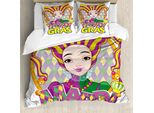 Abakuhaus Copripiumino Carnevale, Ragazza In Costume Da Carnevale Con Cappello, Antiacaro, Adatto A Chi Soffre Di Allergie, Con Federe, 155 Cm X 220 Cm - 80 X 80 Cm, Giallo Viola Verde