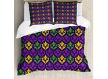 Abakuhaus Copripiumino Karneval, Motivi Antichi Tile, Antiacaro, Adatto A Chi Soffre Di Allergie, Con Federe, 200 Cm X 200 Cm - 80 X 80 Cm, Viola, Verde, Giallo