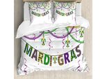 Abakuhaus Copripiumino Karneval, Fleur De Lis Beads, Antiacaro, Adatto A Chi Soffre Di Allergie, Con Federe, 155 Cm X 220 Cm - 80 X 80 Cm, Viola, Verde, Giallo