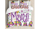Abakuhaus Copripiumino Carnevale, Tema Joyful Party, Antiacaro, Adatto A Chi Soffre Di Allergie, Con Federe, 200 Cm X 200 Cm - 80 X 80 Cm, Viola, Giallo, Verde