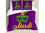 Abakuhaus Copripiumino Karneval, Piume Verdi, Antiacaro, Adatto A Chi Soffre Di Allergie, Con Federe, 200 Cm X 200 Cm - 80 X 80 Cm, Viola, Verde, Giallo