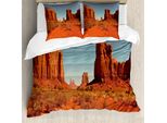 Abakuhaus Copripiumino WüSte, Hot Day Monument Valley, Antiacaro, Adatto A Chi Soffre Di Allergie, Con Federe, 200 Cm X 200 Cm - 80 X 80 Cm, Arancione Scuro E Azzurro Pallido