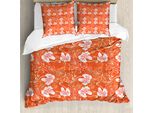 Abakuhaus Copripiumino Arancione, Hawaii-Sommer-Hibiscus, Antiacaro, Adatto A Chi Soffre Di Allergie, Con Federe, 155 Cm X 220 Cm - 80 X 80 Cm, Arancione Bianco
