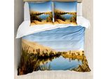 Abakuhaus Copripiumino WüSte, Idyllische Oasis Awbari, Antiacaro, Adatto A Chi Soffre Di Allergie, Con Federe, 200 Cm X 200 Cm - 80 X 80 Cm, Sabbia Marrone Azzurro