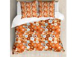 Abakuhaus Copripiumino Arancione, Doodle Summer Flora, Antiacaro, Adatto A Chi Soffre Di Allergie, Con Federe, 200 Cm X 200 Cm - 80 X 80 Cm, Azzurro, Arancione, Marrone