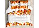 Abakuhaus Copripiumino Arancione, Strisce Dai Colori Autunnali, Antiacaro, Adatto A Chi Soffre Di Allergie, Con Federe, 155 Cm X 220 Cm - 80 X 80 Cm, Arancione Calendula Bianco
