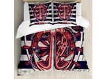 Abakuhaus Set Copripiumino Per Letti Matrimoniali, Simbolo Marittimo Marinaio Grunge, Antiacaro, Adatto A Chi Soffre Di Allergie, Con Federe, Blu Notte, Rosso Corallo E Beige