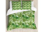 Abakuhaus Copripiumino In Foglia Di Palma, Jungle Leaf Eco, Antiacaro, Adatto A Chi Soffre Di Allergie, Con Federe, 200 Cm X 200 Cm - 80 X 80 Cm, Verde Oliva Verde Bianco