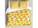 Abakuhaus Copripiumino Arancione, Bambina-Ragazza-Doodle Floreale, Antiacaro, Adatto A Chi Soffre Di Allergie, Con Federe, 155 Cm X 220 Cm - 80 X 80 Cm, Mela, Verde, Arancione