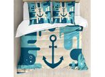 Abakuhaus Copripiumino Anker, Disegno Astratto Sea, Antiacaro, Adatto A Chi Soffre Di Allergie, Con Federe, 200 Cm X 200 Cm - 80 X 80 Cm, Crema Blu Scuro