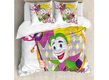 Abakuhaus Copripiumino Carnevale, Cartoon Jester, Antiacaro, Adatto A Chi Soffre Di Allergie, Con Federe, 200 Cm X 200 Cm - 80 X 80 Cm, Multicolore