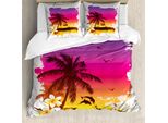 Abakuhaus Luau Set Copripiumino Per Letti Matrimoniali, Tramonto Sulla Spiaggia Tropicale, Antiacaro, Adatto A Chi Soffre Di Allergie, Con Federe, Multicolore
