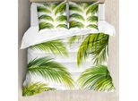 Abakuhaus Copripiumino In Foglia Di Palma, Summer Botanic Tropic, Antiacaro, Adatto A Chi Soffre Di Allergie, Con Federe, 200 Cm X 200 Cm - 80 X 80 Cm, Verde Lime Verde Bianco