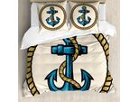 Abakuhaus Copripiumino Anker, Emblema Marinaro Con Corda, Antiacaro, Adatto A Chi Soffre Di Allergie, Con Federe, 155 Cm X 220 Cm - 80 X 80 Cm, Pale Coffee-Blu-Crema