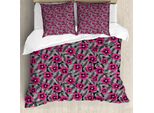 Abakuhaus Luau Copripiumino, Rosa Hibiscus Moderno Foglio, Antiacaro Adatto A Chi Soffre Di Allergie Con Federe, 200 Cm X 200 Cm - 80 X 80 Cm, Rosa Bianco E Nero