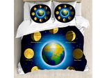 Abakuhaus Copripiumino Educativo, Fasi Lunari, Antiacaro, Adatto A Chi Soffre Di Allergie, Con Federe, 155 Cm X 220 Cm - 80 X 80 Cm, Blu Indaco Senape