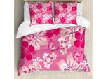 Abakuhaus Luau Copripiumino, Hibiscus Rosa Farfalle, Antiacaro Adatto A Chi Soffre Di Allergie Con Federe, 200 Cm X 200 Cm - 80 X 80 Cm, Rosa Pallido Pesca-Bianco
