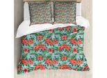 Abakuhaus Luau Copripiumino, Estate Aloha Flourish, Antiacaro Adatto A Chi Soffre Di Allergie Con Federe, 200 Cm X 200 Cm - 80 X 80 Cm, Vermilion Azzurro Pallido