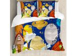 Abakuhaus Copripiumino Educativo, Cartoon Spazio, Antiacaro Adatto A Chi Soffre Di Allergie Con Federe, 200 Cm X 200 Cm - 80 X 80 Cm, Multicolore
