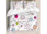 Abakuhaus Copripiumino Educativo, Stile Doodle Atom, Antiacaro, Adatto A Chi Soffre Di Allergie, Con Federe, 155 Cm X 220 Cm - 80 X 80 Cm, Verde Blu Rosa