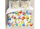 Abakuhaus Copripiumino Educativo, Alfabeto Cartoon, Antiacaro, Adatto A Chi Soffre Di Allergie, Con Federe, 200 Cm X 200 Cm - 80 X 80 Cm, Multicolore