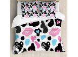 Abakuhaus Copripiumino Con Stampa Mucca, Cuore In Pelle Di Mucca, Antiacaro, Adatto A Chi Soffre Di Allergie, Con Federe, 155 Cm X 220 Cm - 80 X 80 Cm, Rosa Pallido, Nero, Bianco