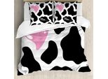 Abakuhaus Copripiumino Con Stampa Mucca, Motivo Mimetico, Antiacaro, Adatto A Chi Soffre Di Allergie, Con Federe, 155 Cm X 220 Cm - 80 X 80 Cm, Rosa-Nero-Bianco