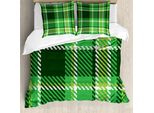 Abakuhaus Set Copripiumino A Quadri Per Letti Matrimoniali, Verde Mosaico Irlandese, Antiacaro, Adatto A Chi Soffre Di Allergie, Con Federe, Verde Lime, Verde Smeraldo, Bianco